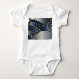 Body Para Bebê Dourada Wave Lines, Abstrato Vintage.