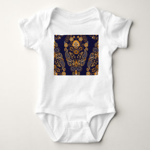 Body Para Bebê Dourado e azul, padrão floral sem costura.