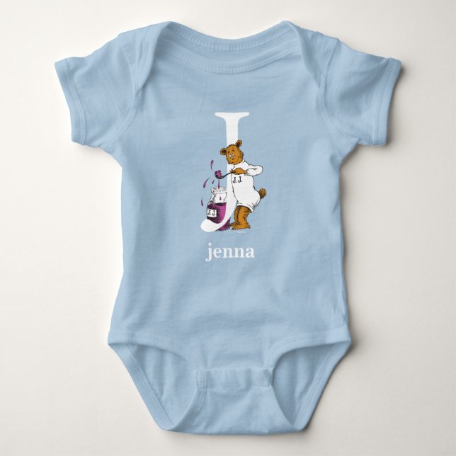 Body Para Bebê Dr. Seuss ABC: Carta J - Branco | Adicione seu nom (Frente)