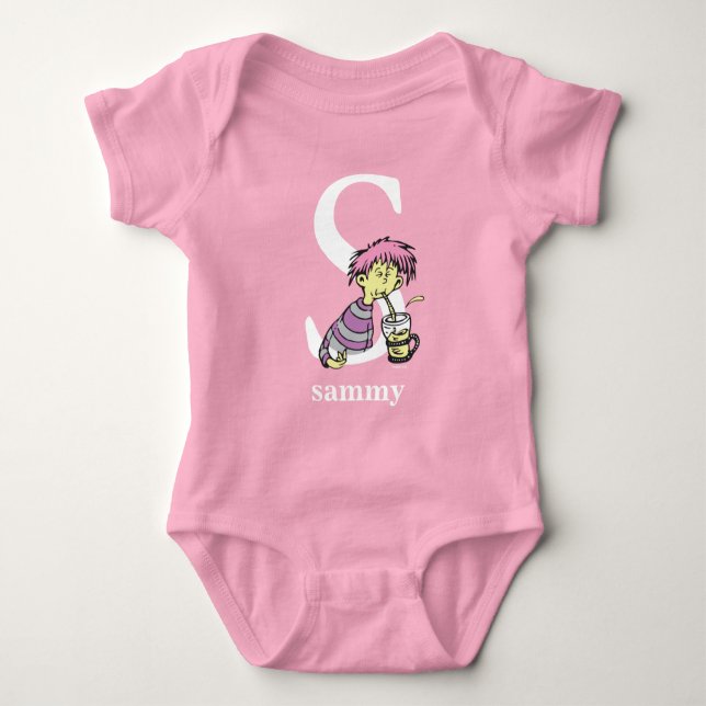 Body Para Bebê Dr. Seuss ABC: Carta S - Branco | Adicione seu nom (Frente)