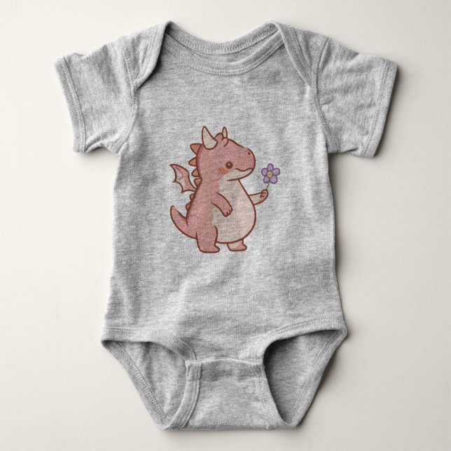 Body Para Bebê Dragão-Bebê Adorável com Flor Roxo (Frente)