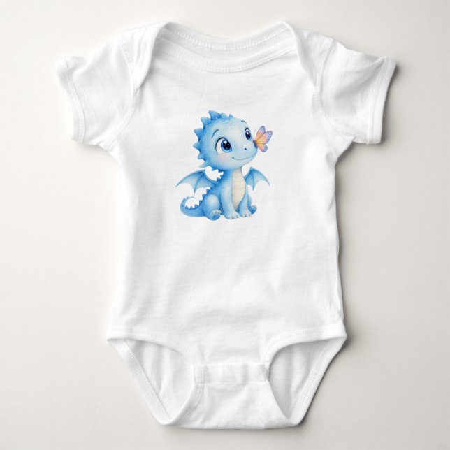 Body Para Bebê Dragão Bebê Aquarela Fofo Com Borboleta (Frente)