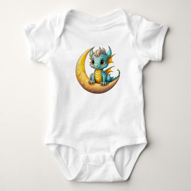 Body Para Bebê Dragão Bebê na Lua – Design Fantasia para Pequenos (Frente)