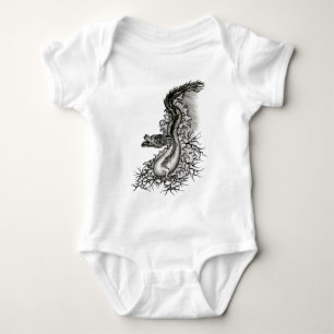 Body Para Bebê Dragão chinês, Design preto e branco em tatuostilo
