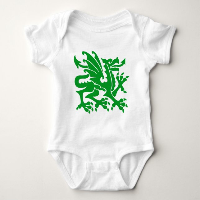 Body Para Bebê Dragão Heráldico 01 - Verde-Grama (Frente)