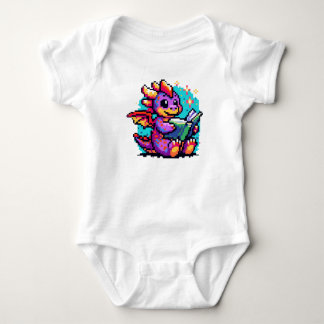Body Para Bebê Dragão Literário: Fantasia do Bookworm De 8 Bits