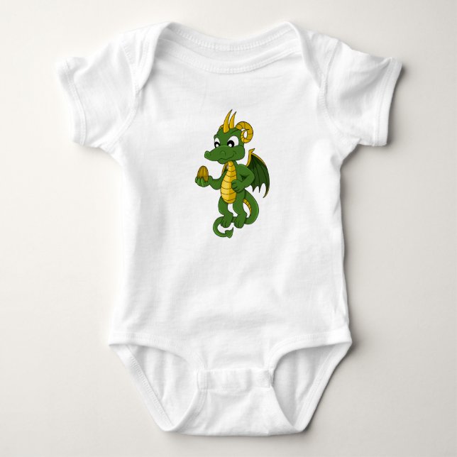 Body Para Bebê Dragão verde desenho animado Bebê roupa de bebê (Frente)