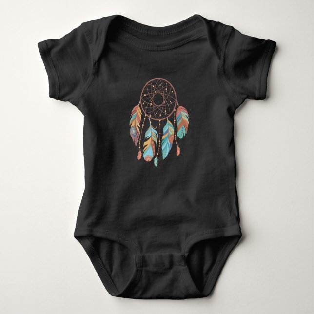 Body Para Bebê Dream Catcher Native American Feathers Tribal Drea (Frente)