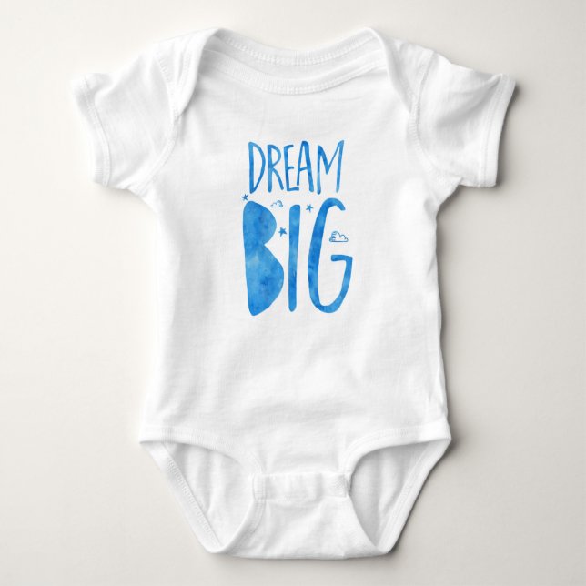 Body Para Bebê Dream Grande, aspas inspiradoras, aquarela azul (Frente)