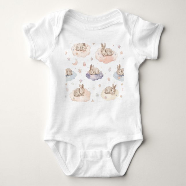 Body Para Bebê Dreamy Bunny Clouds Baby Bodysuit | Sleeping Bunny (Frente)