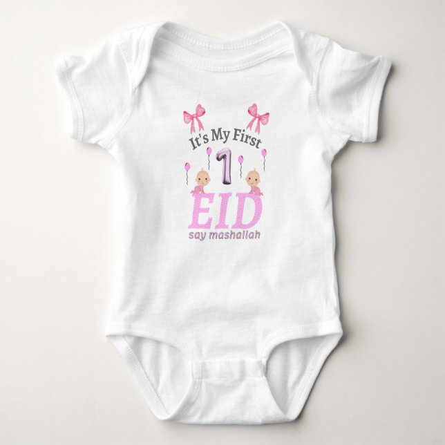 Body Para Bebê É o meu primeiro Eid - diga Mashallah (Frente)