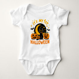 Body Para Bebê É o meu primeiro Halloween Abóbora Gato Preto
