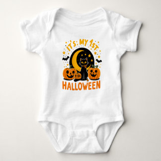 Body Para Bebê É o meu primeiro Halloween Abóbora Gato Preto