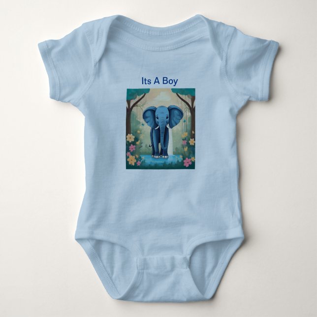 Body Para Bebê É um menino Elefante Azul Bebê, (Frente)