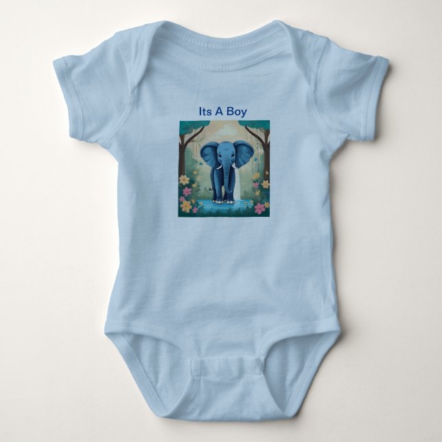 Body Para Bebê É um menino Elefante bebê azul, (Frente)