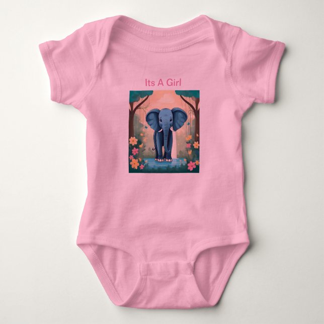Body Para Bebê É Uma Menina Elefante Azul, (Frente)
