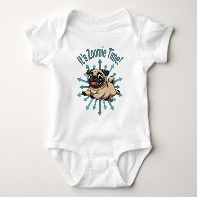 Body Para Bebê É Zoomie Time Pug (Frente)