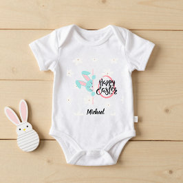 Body Para Bebê Easter Blue Bunny Personalized Baby Bodysuit