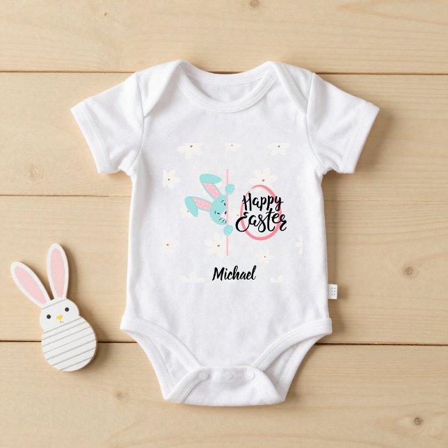 Body Para Bebê Easter Blue Bunny Personalized Baby Bodysuit (Criador carregado)