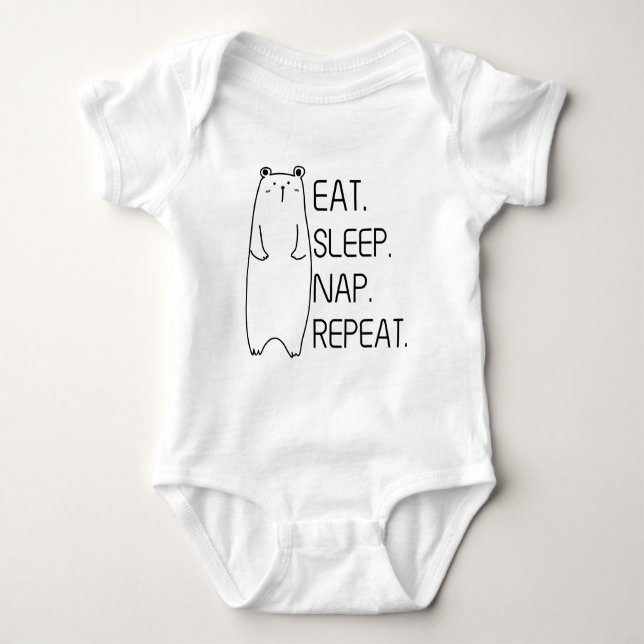 Body Para Bebê Eat Sleep Nap Repeat Custom Baby Bear Bodysuit (Frente)