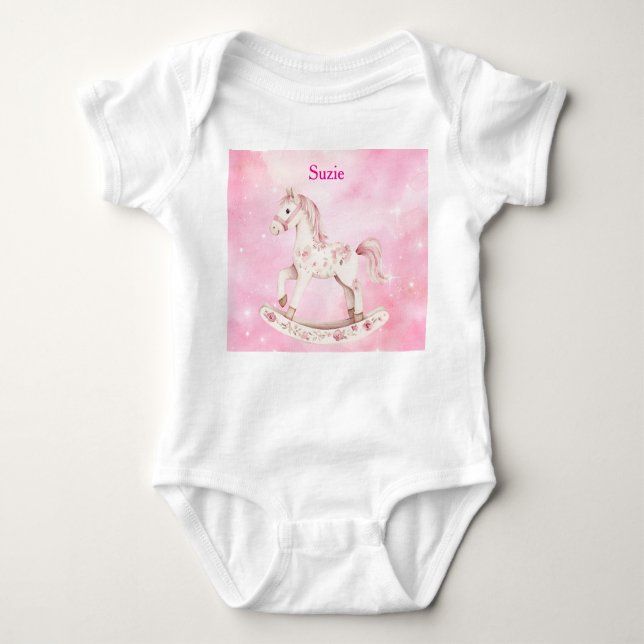 Body Para Bebê Editable Pink Chinoiserie Baby Bodysuit (Frente)