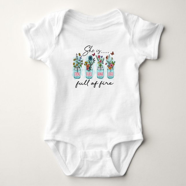 Body Para Bebê Ela Está Cheia de Fogo – Empoderamento Floral Vibr (Frente)