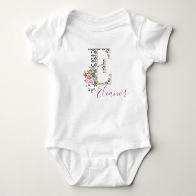 Body Para Bebê Eleanor Name Baby Outfit - Letra Romper Floral Gir (Frente)