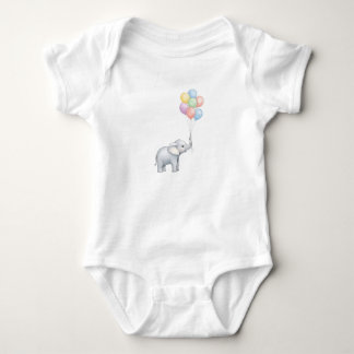 Body Para Bebê Elefante Adorável em Aquarela com Balões Pastéis