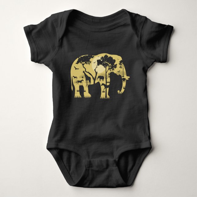 Body Para Bebê Elefante Africano Savanah Acacia Tree Sunset Natur (Frente)