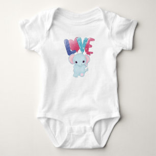 BODY PARA BEBÊ ELEFANTE AZUL COM AMOR