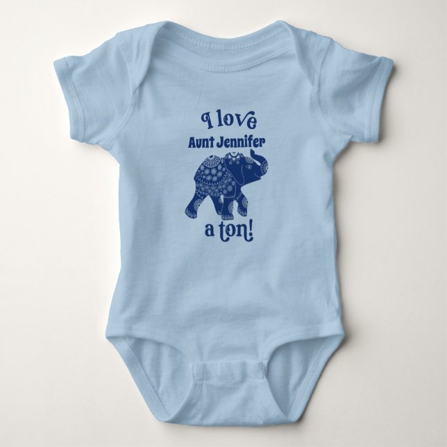 Body Para Bebê Elefante Azul I Love Nome a Ton Personalizado (Frente)