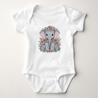 Body Para Bebê Elefante-Bebê bonito com flores rosa