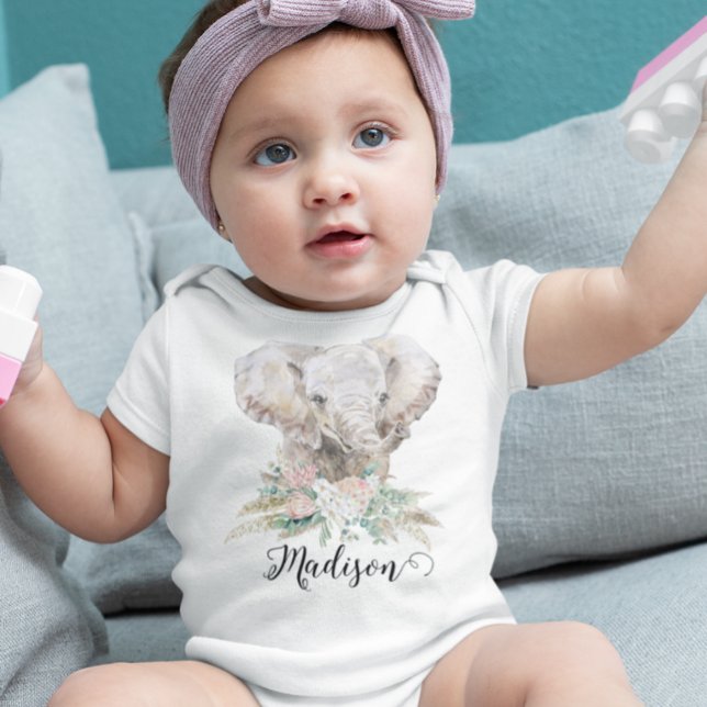 Body Para Bebê Elefante Bebê em Aquarela Tropical Boho (Criador carregado)