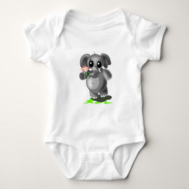 Body Para Bebê Elefante Bonito com Flower Baby Bodycase (Frente)
