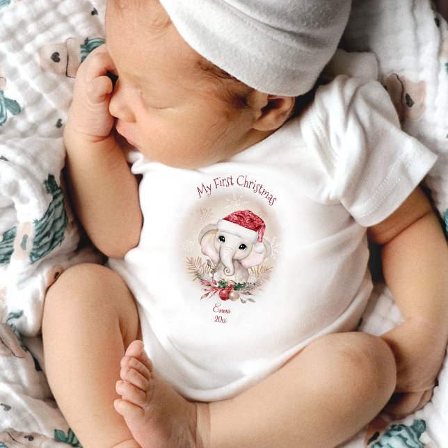 Body Para Bebê Elefante Bonito Meu Primeiro Bebê De Natal (Criador carregado)