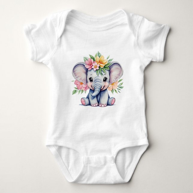Body Para Bebê Elefante Cinto-d-Água com flores (Frente)