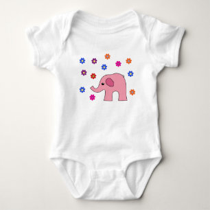 Body Para Bebê Elefante cor-de-rosa com roupa de bebê rosa