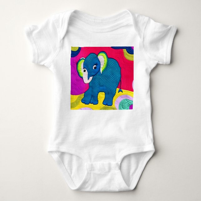 Body Para Bebê Elefante De Bebê Azul E Bonito - Design (Frente)