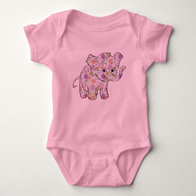 Body Para Bebê Elefante De Bebê Floral Bonito (Frente)