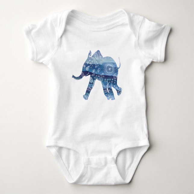 Body Para Bebê Elefante de Mandala Jersey Bodyfato, Branco (Frente)