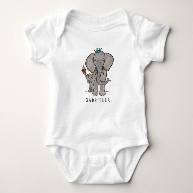 Body Para Bebê Elefante e bebê lindos personalizados (Frente)