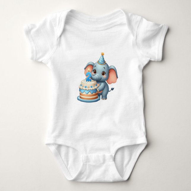 Body Para Bebê Elefante Fofo 2º Aniversário (Frente)