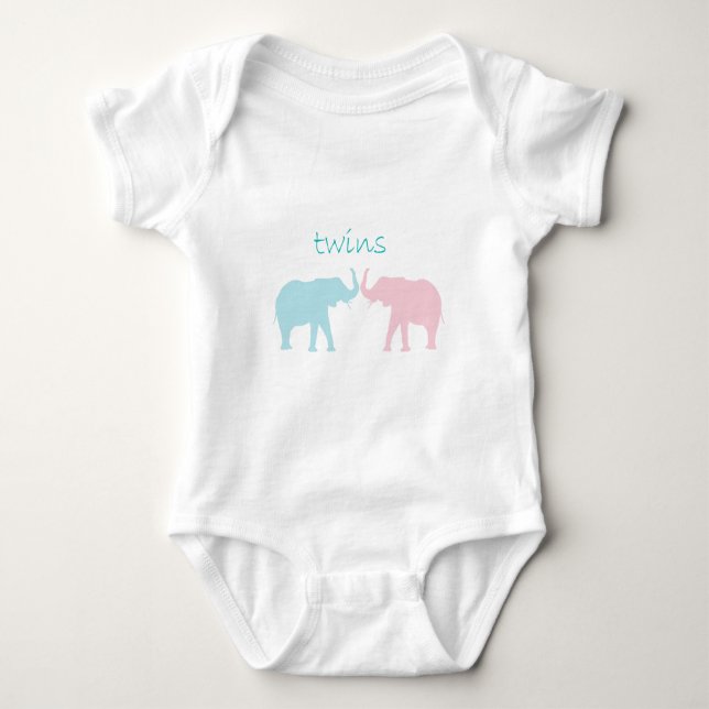 Body Para Bebê Elefante Gêmeo Rosa E Azul (Frente)
