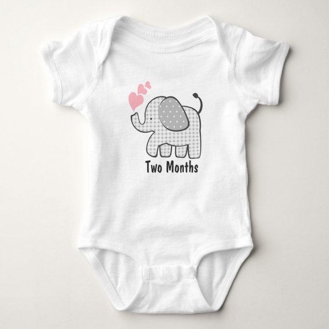 Body Para Bebê Elefante Gingham Dois Meses (Frente)