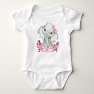 Body Para Bebê Elefante Rosa com Rosas de roupa de bebê com nome