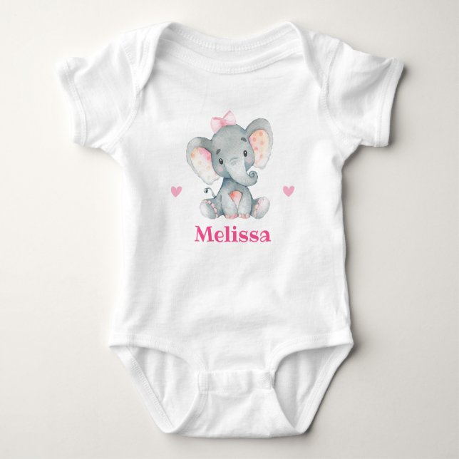 Body Para Bebê Elefante Rosa Nome Newborn Toddler 1 Piece (Frente)
