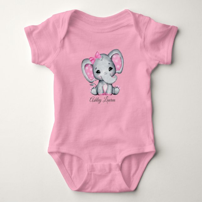 Body Para Bebê Elefante Rosa Personalizado (Frente)