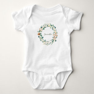 Body Para Bebê Elegante Chá de fraldas Floral Eucalyptus Greener
