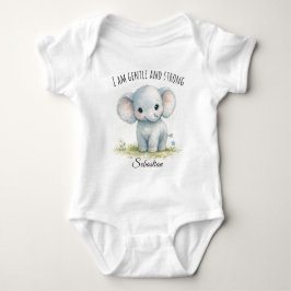 Body Para Bebê Elegante Elefante Azul "Eu Sou Gentil e Forte"