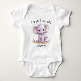 Body Para Bebê Elegante Elefante Roxo "Eu Sou Gentil e Forte"
